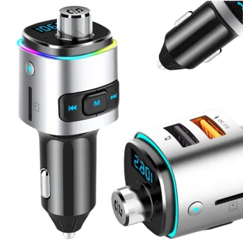 Bluetooth FM transmiteris un auto lādētājs 2x USB, Sudrabaini melns