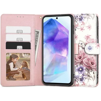 Tech-Protect atverams vāciņš maciņš Samsung Galaxy A55 5G Pink Flowers