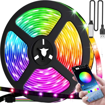 Ūdensizturīga RGB LED lenta 3m ar Bluetooth lietotni un pulti, melna