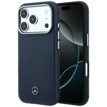 Mercedes Leather Semi Wrap Wood Effect MagSafe vāciņš iPhone 17 Pro Max, Navy Blue