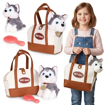 Multistore plīša sunītis somiņā ar ķemmi, Husky