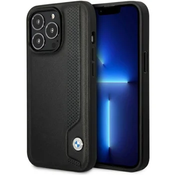 BMW Leather Blue Dots vāciņš iPhone 14 Pro, melns