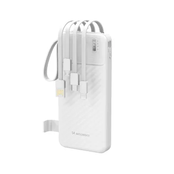 Wozinsky W11-W 10000mAh 10W ārējais akumulators ar kabeļiem un lukturīti, balts