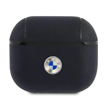BMW Genuine Leather Silver Logo maciņš AirPods 3 austiņām, tumši zils