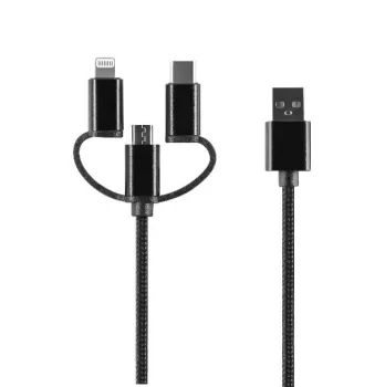 Setty 3in1 Kabelis USB uz Lightning / USB-C / microUSB, 1.0m, 2A, Melns