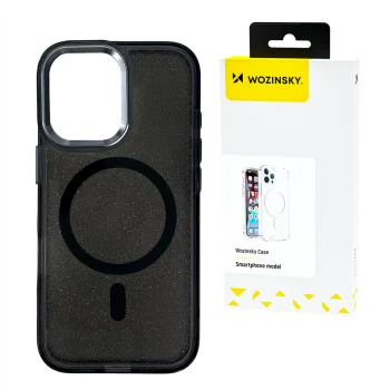 Wozinsky Glitter Case MagSafe vāciņš priekš Samsung Galaxy S25, melns
