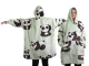 Liels oversize hūdijs-sega Panda, silts džemperis ar kapuci, zaļš