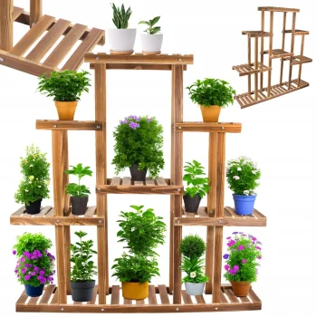 Koka puķu podu plaukts, statīvs, augu stends, 5 līmeņu | Wooden Flower Shelf Stand