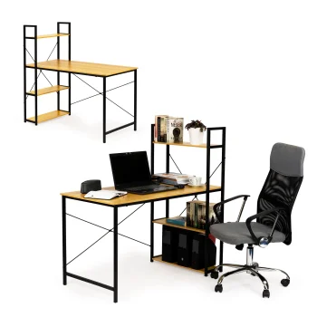 Modernhome PJJCT0002-302 datorgalds ar plauktiem, lofta stils, gaišs ozols/melns