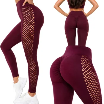 Sieviešu fitnesa legingi ar augsto jostasvietu un push-up efektu, bordo, L/XL