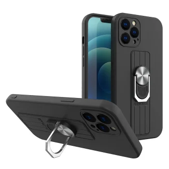 Samsung Galaxy S20 (SM-G980F/DS) Ring Silicone Case Cover with Finger Grip, Black | Telefona Vāciņš Maciņš Apvalks...