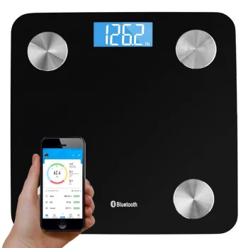 Viedie diagnostiskie vannas istabas svari ar Bluetooth un lietotni, līdz 180 kg, melni