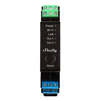 Shelly Pro 2PM 2 kanālu DIN sliedes viedais relejs ar jaudas mērīšanu, Wi-Fi/LAN