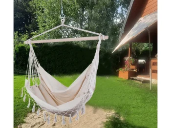 Brazīlijas hamaks - piekaramais krēsls ar koka rāmi Boho stila (130x90cm), Maks. slodze 120kg