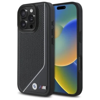 BMW M Perforated Twisted Line MagSafe vāciņš iPhone 16 Pro, melns