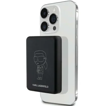Karl Lagerfeld Outline Ikonik bezvadu ārējais akumulators MagSafe 5000 mAh 15W, melns