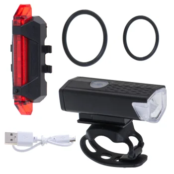 RALLEX LED velosipēda lukturu komplekts (priekšējais un aizmugurējais), USB, melns