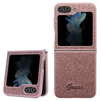 Guess Samsung Galaxy Z Flip 5 vāciņš Glitter Script, rozā
