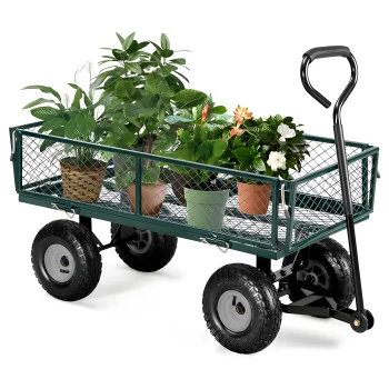 Dārza transporta rati ar atveramām malām, 200 kg, pumpējami riteņi, MultiGarden, zaļi