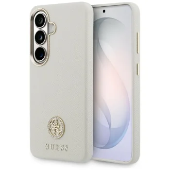 Guess Rhinestone Round Logo MagSafe vāciņš priekš Samsung Galaxy S26+, bēšs