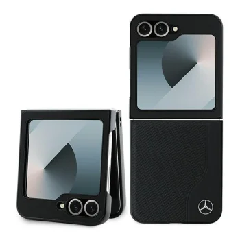 Mercedes Leather Wood Imitation MagSafe vāciņš Samsung Galaxy Z Flip 6 - Melns