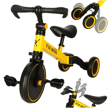 Bērnu trīsritenis ar pedāļiem, balansa velosipēds TRIKE FIX MINI 3in1, Dzeltens | Kids Running Bike Tricycle with...