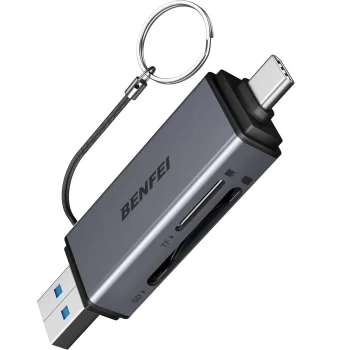 Benfei 2-in-1 USB-C / USB-A 3.0 karšu lasītājs SD / Micro SD, melns