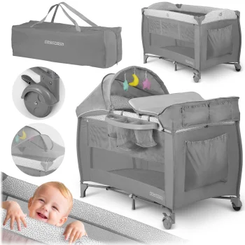 Ricokids RK-242 Ceļojumu gultiņa ar matraci un somu, 125x65x78 cm, Pelēka