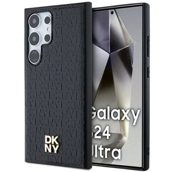 DKNY Samsung Galaxy S24 Ultra vāciņš Leather Monogram Metal Logo MagSafe, melns