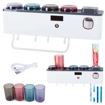 Zobu birstu organizators ar UV sterilizatoru un zobu pastas dozatoru