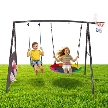 Ecotoys 4-in-1 Dārza rotaļu laukums ar šūpolēm un basketbola grozu