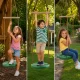 Bērnu dārza šūpoles - apaļš šķīvis ar koka stieni, zaļas