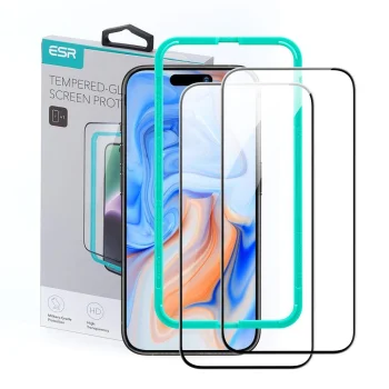 Apple iPhone 15 Plus 6.7'' ESR Armorite Tempered Glass Screen Protector, Black, 2 pcs. | Telefona Ekrāna Aizsargstikls...