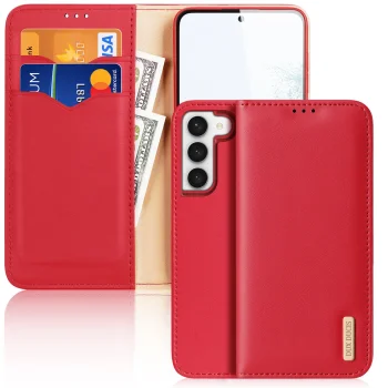 Dux Ducis Hivo Samsung Galaxy S23+ atverams ādas vāciņš maciņš-grāmatiņa Sarkans