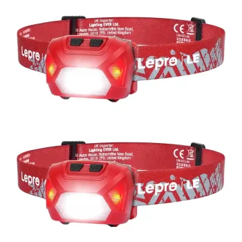 LEPRO 320014-R-2 uzlādējams LED galvas lukturis, 300 lm, IPX4, 2 gab., sarkans