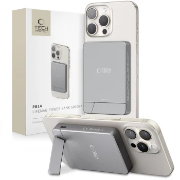 Ārējais akumulators Tech-Protect PB14 LifeMag MagSafe 5000 mAh, pelēks