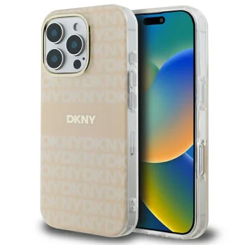 DKNY iPhone 16 Pro vāciņš Repeat Texture Pattern & Stripe MagSafe, rozā
