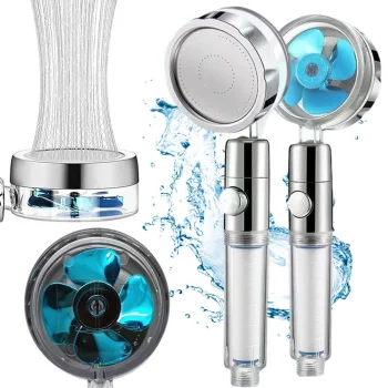 Dušas klausule ar turbīnu un maināmu filtru, sudraba/zila