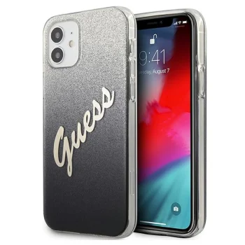 Guess iPhone 12 mini vāciņš Glitter Gradient Script, melns