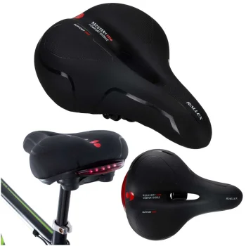 Rallex sporta velosipēda sēdeklis ar elastīgām putām un LED lampiņu, melns