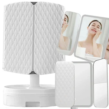 Salokāms LED kosmētikas spogulis ar palielinājumu 2x 3x