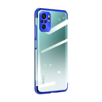 Caurspīdīgs TPU vāciņš Xiaomi Redmi Note 10 5G / Poco M3 Pro 0.3 mm ar zilu rāmi
