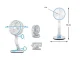 Saliekams bezvadu galda ventilators ar LED lampu, zils