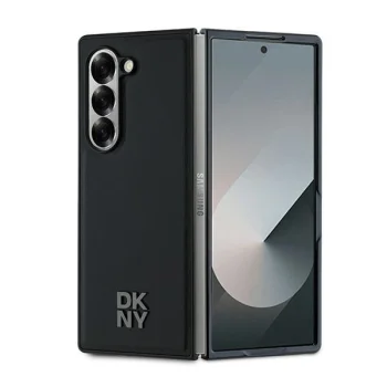 DKNY Plain Leather Metal Stack Logo MagSafe vāciņš priekš Samsung Galaxy Z Fold 6, melns