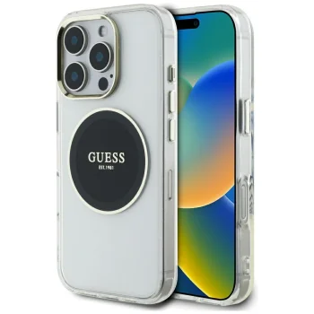 Guess IML Metal Colored Circle Classic Logo MagSafe vāciņš iPhone 16 Pro, melns