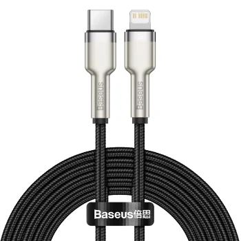 Baseus Cafule Metal USB Type C to Apple iPhone Lightning Data Charging Cable, PD, 20W, 2m, Black | Lādētājvads Datu...