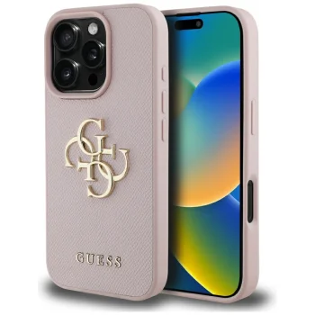 Guess Grained Big 4G Logo vāciņš Apple iPhone 16 Pro rozā