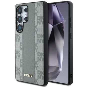 DKNY Leather Checkered Pattern MagSafe vāciņš Samsung Galaxy S25 Ultra, pelēks