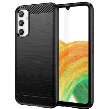 Samsung Galaxy A34 (SM-A346) Carbon Fiber TPU Protective Case Cover, Black | Telefona Vāciņš Maciņš Apvalks...
