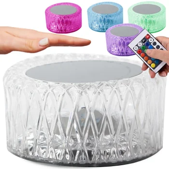 LED RGB kristāla stila galda lampa ar pulti un USB